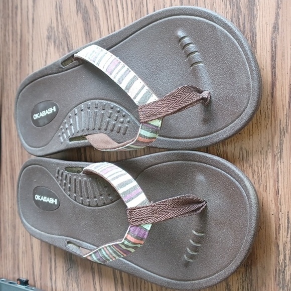Okabashi Surf Flip Flops Sandals size M/L (8.5-9)  Brown Slip On Arch Support - Picture 1 of 5